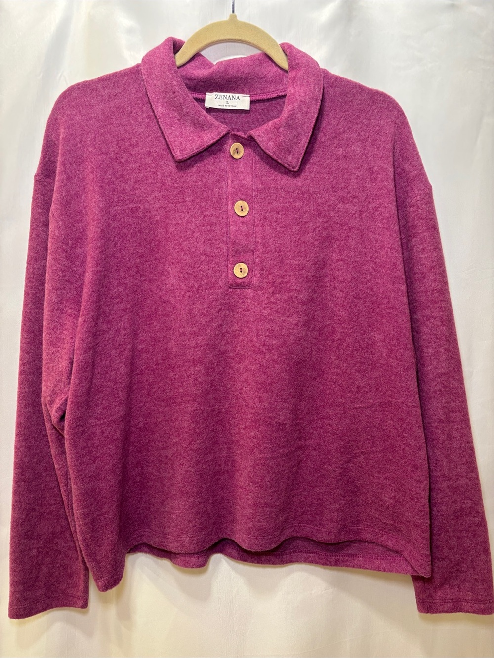 Zenana Outfitters Button-Front Polo Pullover - Magenta
